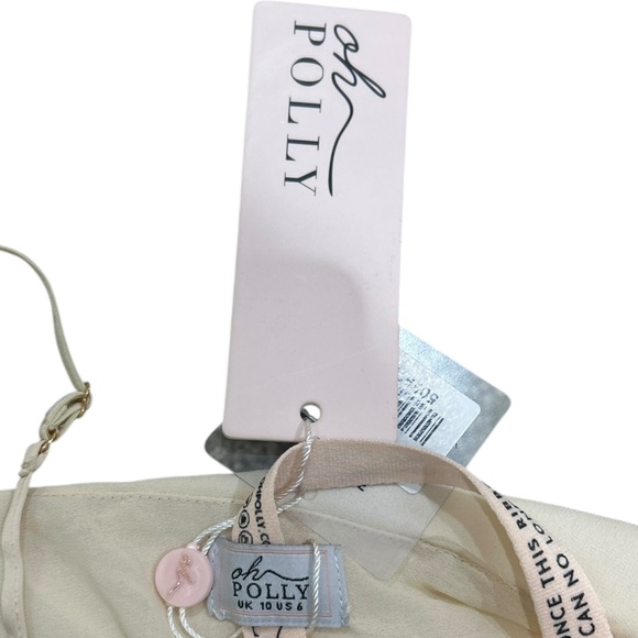 NWT Oh Polly ivory removable sleeves chiffon mini dress corset lace top size 6 - Picture 7 of 11